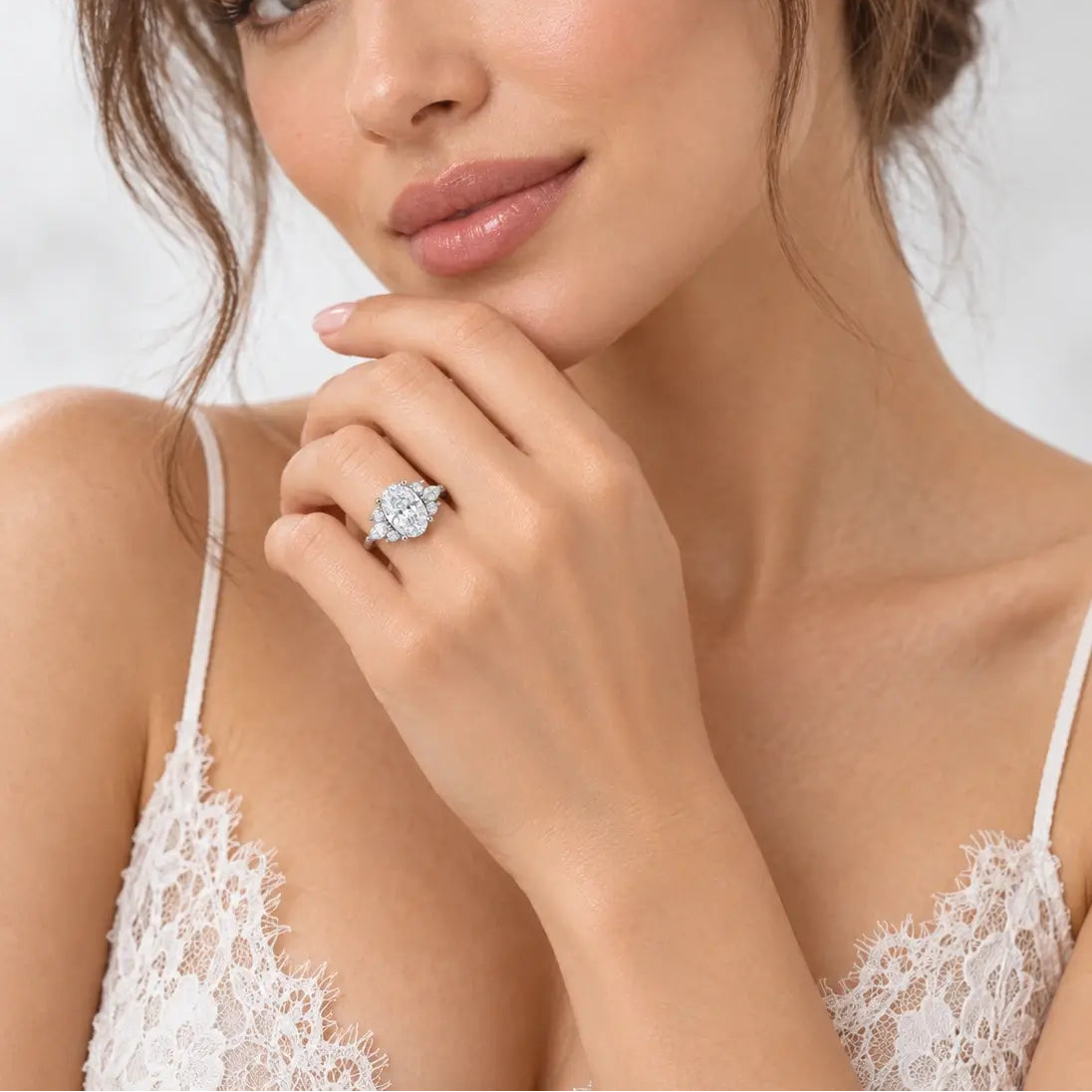 Oval and Marquise 1.95 Carat Diamond Engagement Ring Cluster Ring IGI Certified Lab Grown Ring in Platinum