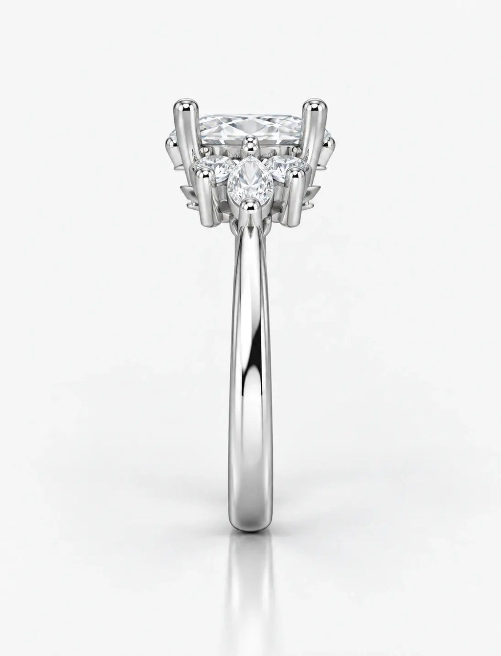 Oval and Marquise 1.95 Carat Diamond Engagement Ring Cluster Ring IGI Certified Lab Grown Ring in Platinum