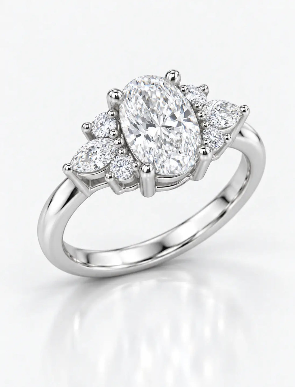 Oval and Marquise 1.95 Carat Diamond Engagement Ring Cluster Ring IGI Certified Lab Grown Ring in Platinum