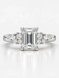 Emerald-Cut Diamond Engagement Ring Claw Set with side Round Diamond in Platinum Lab IGI