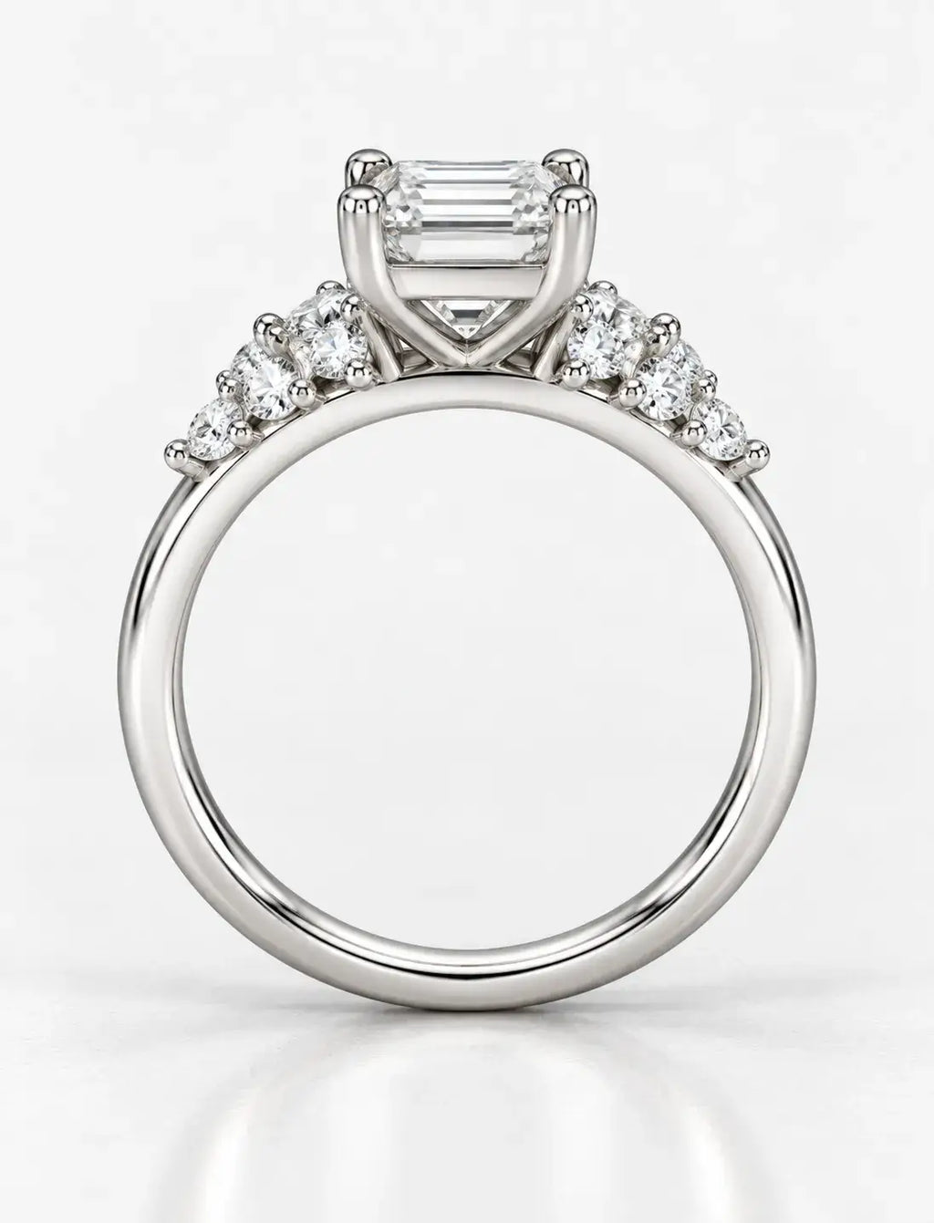 Emerald-Cut Diamond Engagement Ring Claw Set with side Round Diamond in Platinum Lab IGI