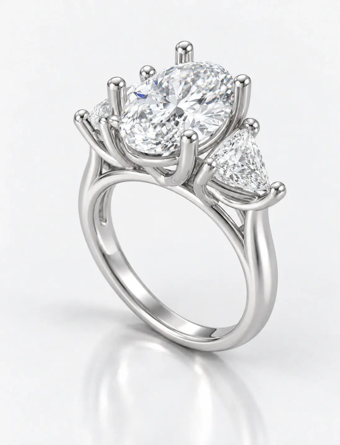 Lab Grown IGI Certified Oval With Side Trillion Engagement Three Stone Engagement Ring Platinum