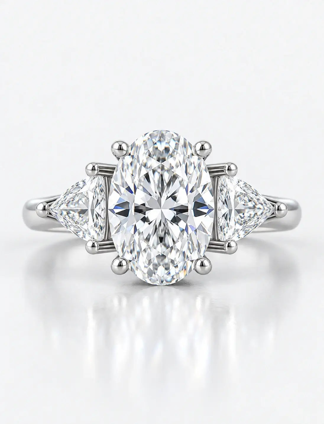 Lab Grown IGI Certified Oval With Side Trillion Engagement Three Stone Engagement Ring Platinum