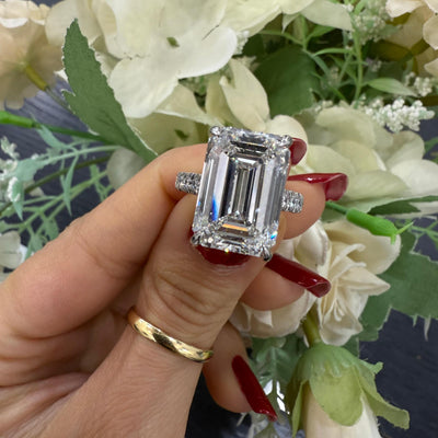 IGI Certified 15.25CT Emerald Diamond Engagement Ring In Platinum