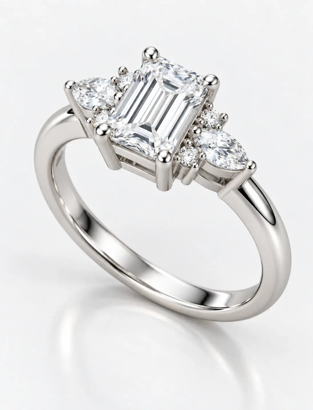 Lab Grown IGI Certified 1.25Ct Emerald & Marquise Round Diamond Engagement Ring Platinum
