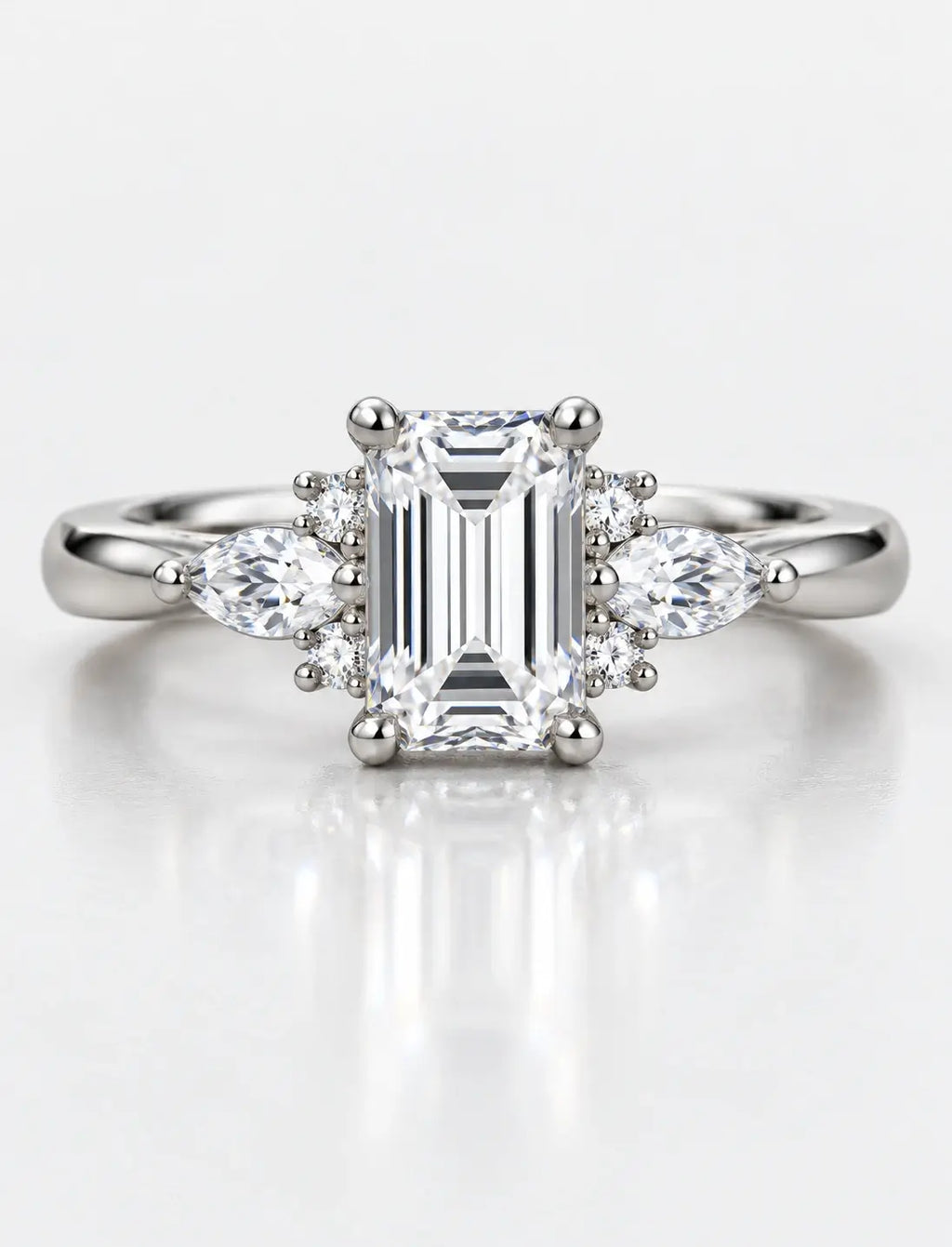 Lab Grown IGI Certified 1.25Ct Emerald & Marquise Round Diamond Engagement Ring Platinum
