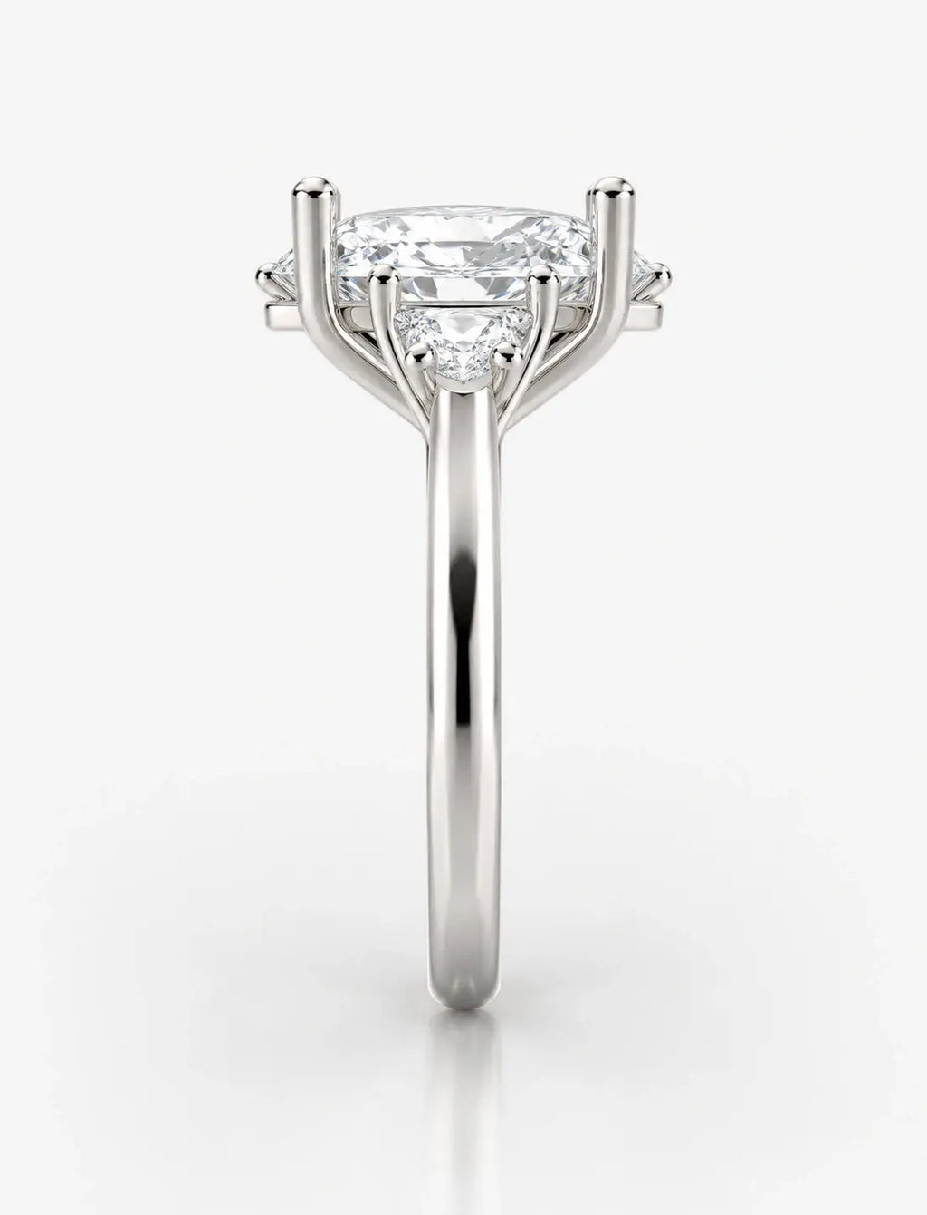 Lab Grown IGI Certified Oval With Side Half Moon Diamond Trilogy Engagement Ring Platinum