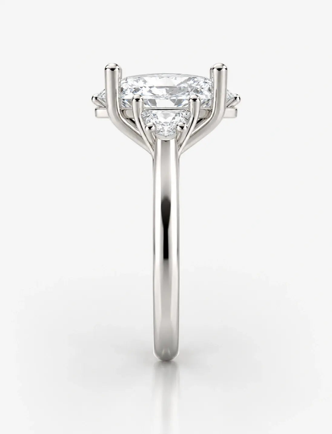 Lab Grown IGI Certified Oval With Side Half Moon Diamond Trilogy Engagement Ring Platinum