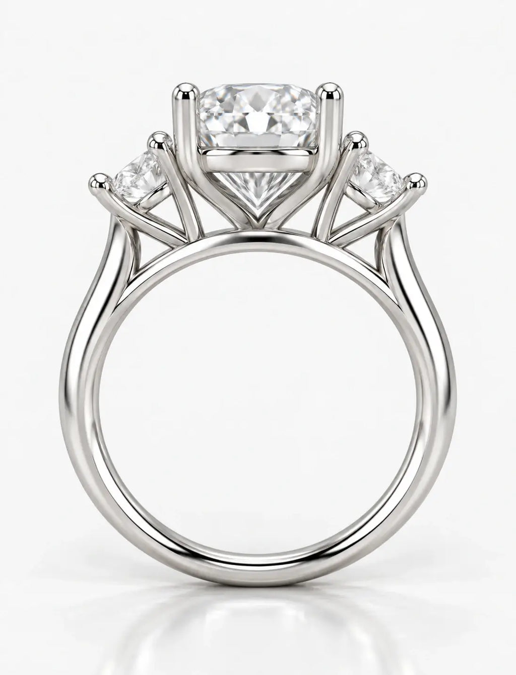 Lab Grown IGI Certified Oval With Side Half Moon Diamond Trilogy Engagement Ring Platinum