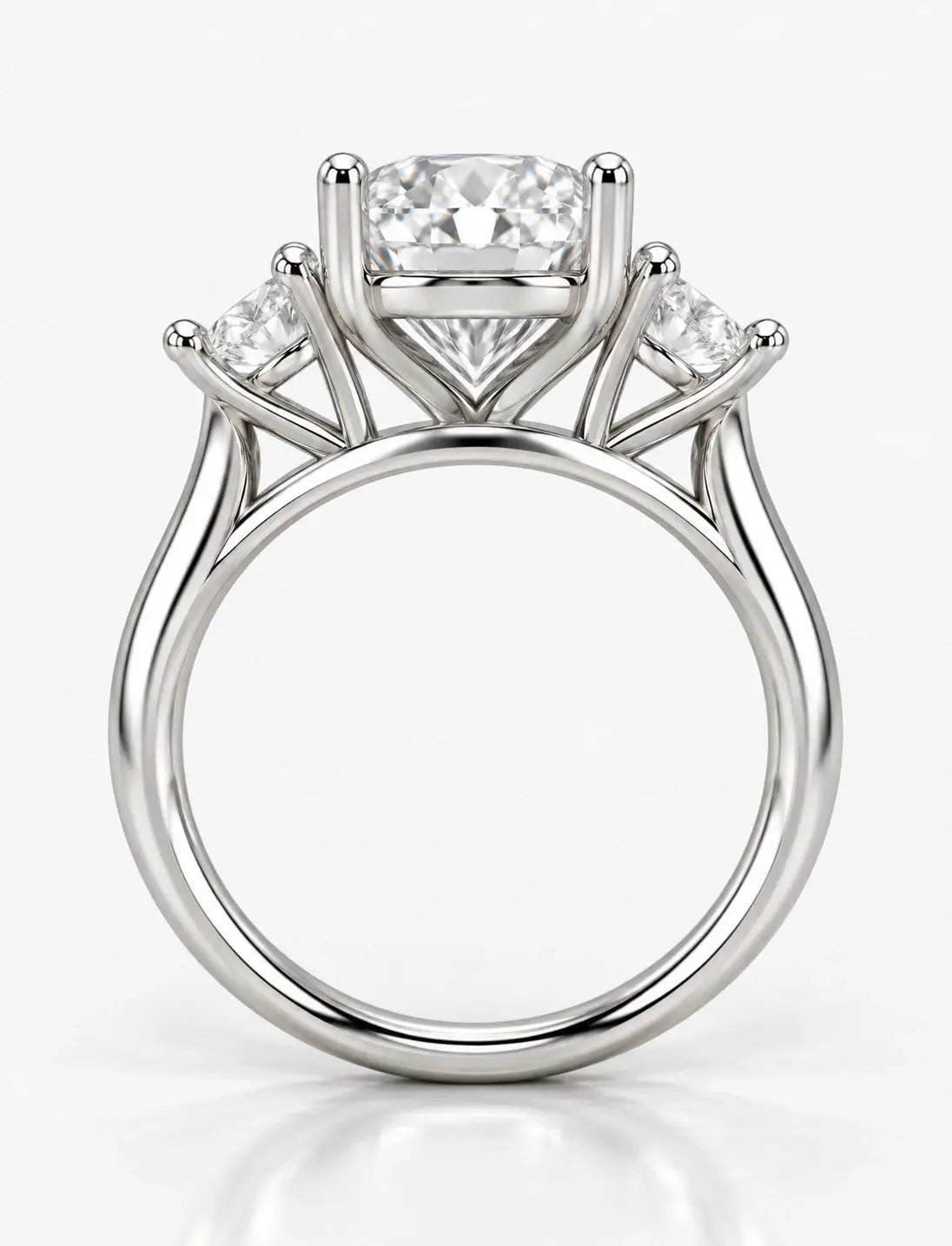 Lab Grown IGI Certified Oval With Side Half Moon Diamond Trilogy Engagement Ring Platinum