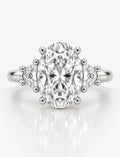 Lab Grown IGI Certified Oval With Side Half Moon Diamond Trilogy Engagement Ring Platinum