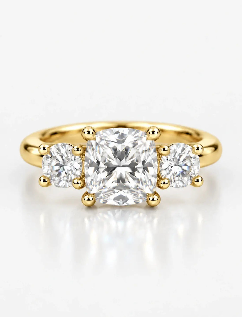 IGI Certified Lab Grown Cushion-Cut Three-Stone Diamond Engagement Ring in Gold & Platinum