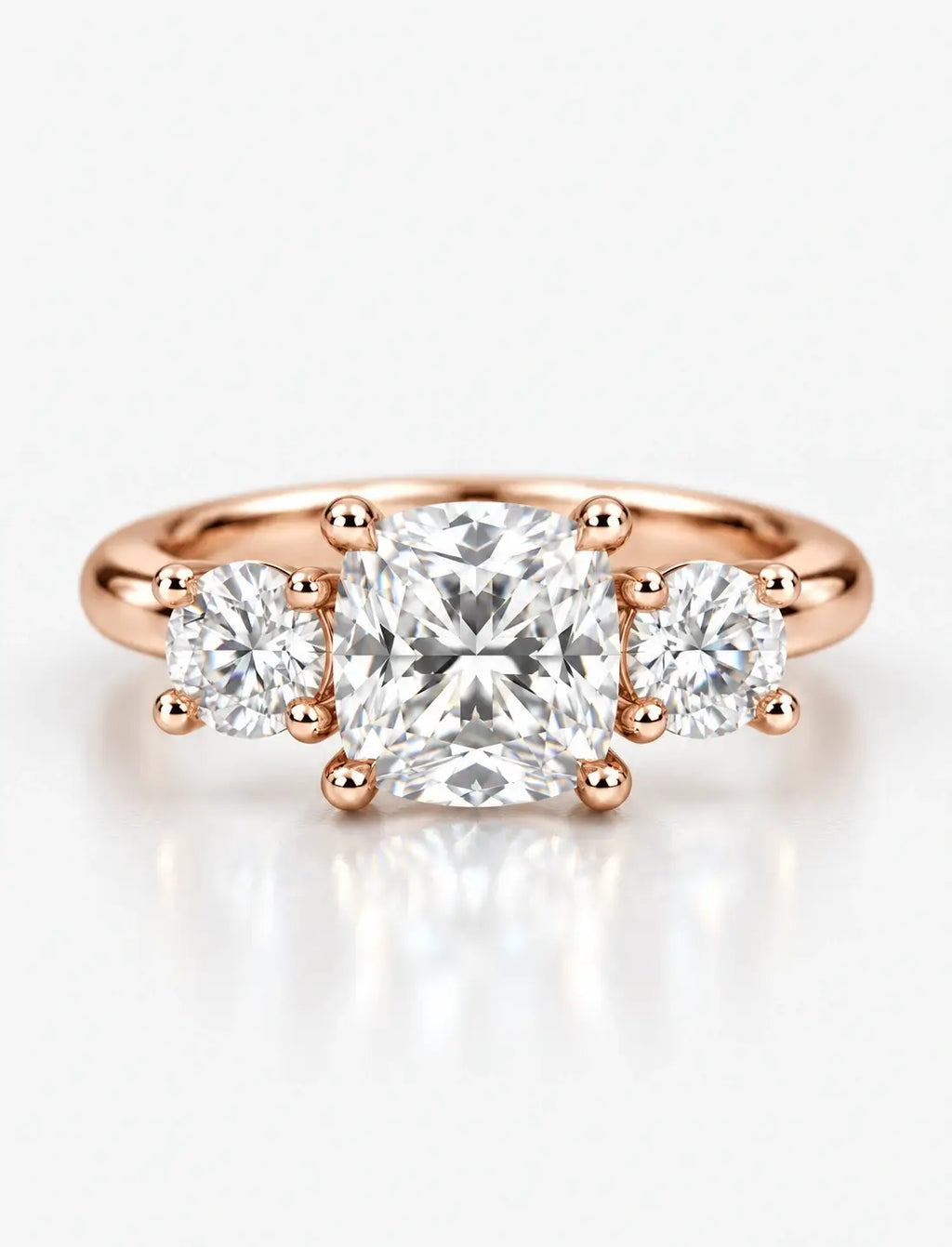 IGI Certified Lab Grown Cushion-Cut Three-Stone Diamond Engagement Ring in Gold & Platinum