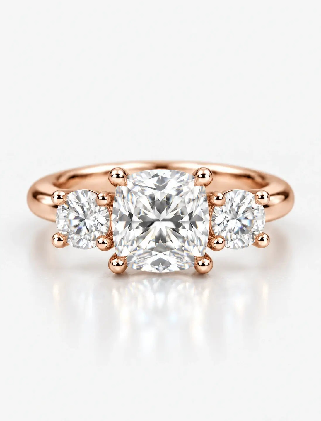 IGI Certified Lab Grown Cushion-Cut Three-Stone Diamond Engagement Ring in Gold & Platinum