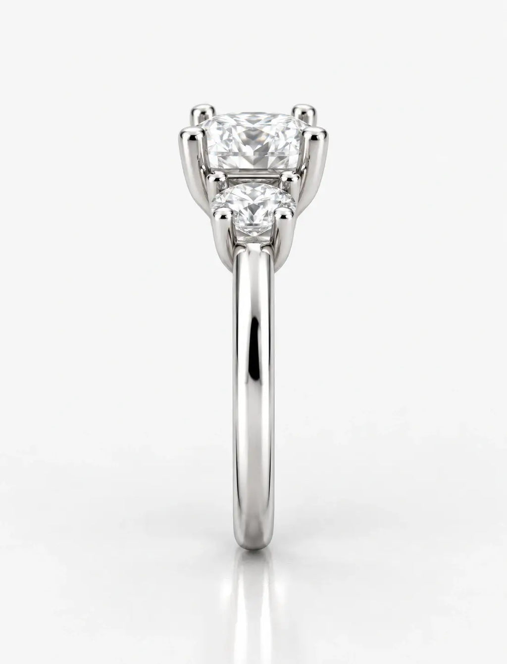 IGI Certified Lab Grown Cushion-Cut Three-Stone Diamond Engagement Ring in Gold & Platinum