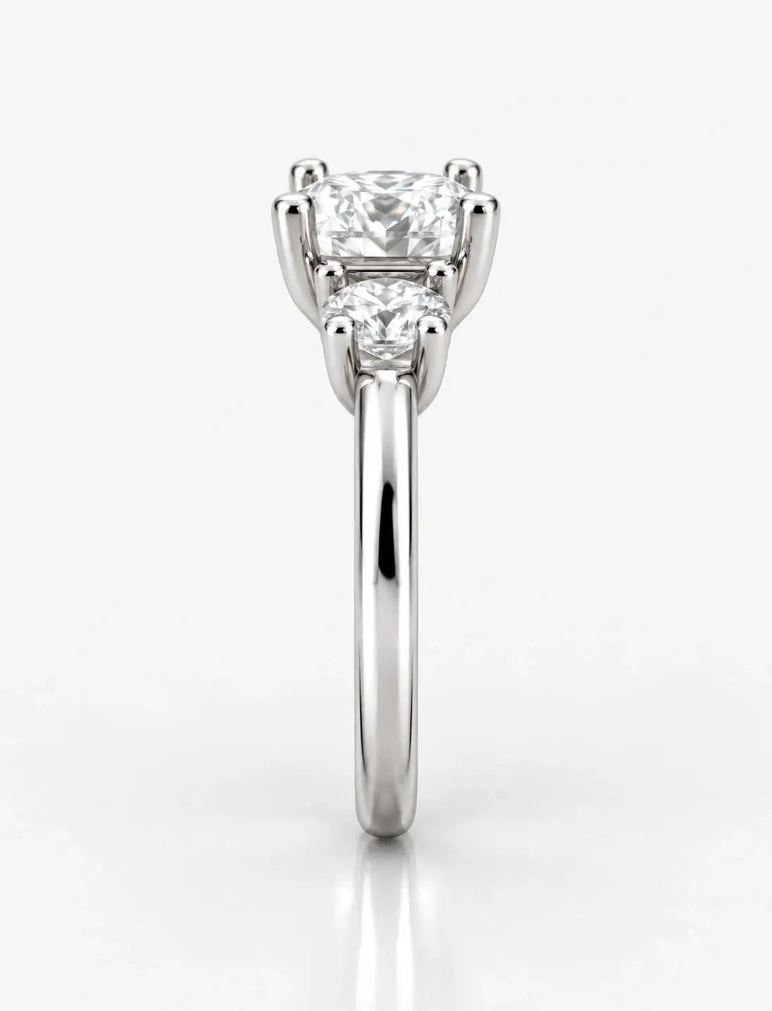 IGI Certified Lab Grown Cushion-Cut Three-Stone Diamond Engagement Ring in Gold & Platinum