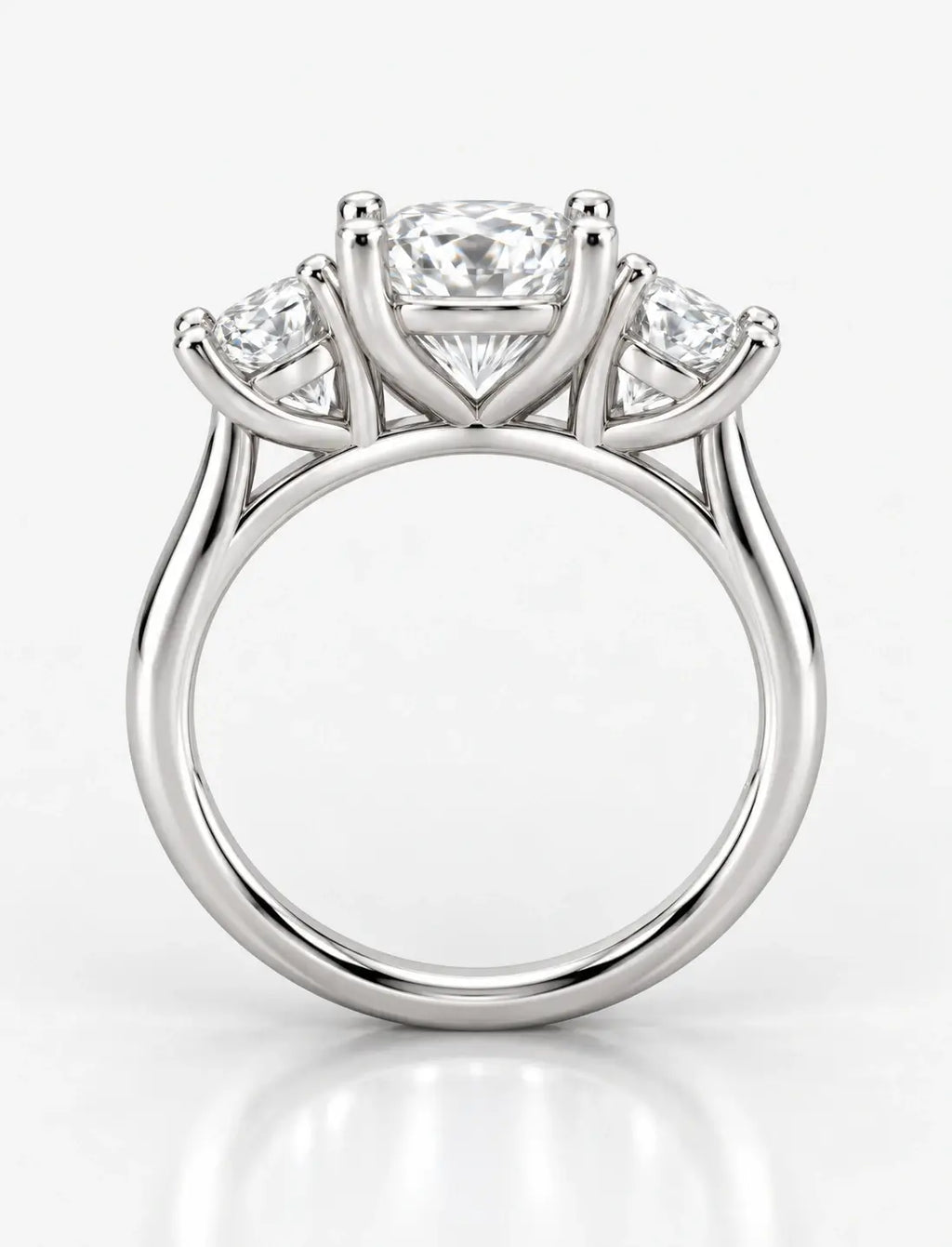 IGI Certified Lab Grown Cushion-Cut Three-Stone Diamond Engagement Ring in Gold & Platinum