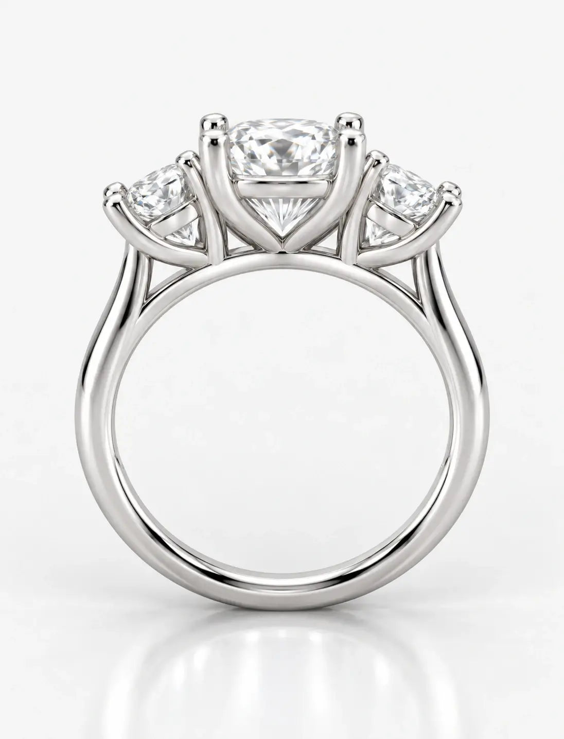 IGI Certified Lab Grown Cushion-Cut Three-Stone Diamond Engagement Ring in Gold & Platinum