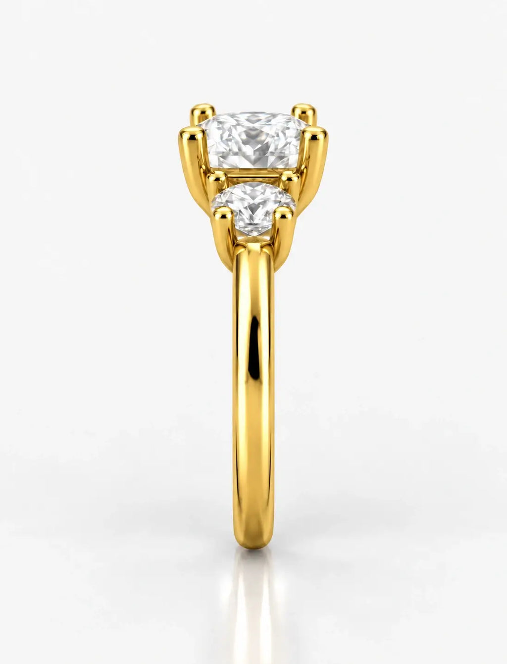 IGI Certified Lab Grown Cushion-Cut Three-Stone Diamond Engagement Ring in Gold & Platinum