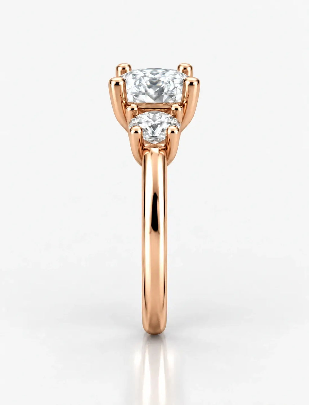 IGI Certified Lab Grown Cushion-Cut Three-Stone Diamond Engagement Ring in Gold & Platinum