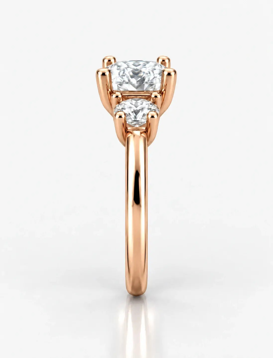 IGI Certified Lab Grown Cushion-Cut Three-Stone Diamond Engagement Ring in Gold & Platinum