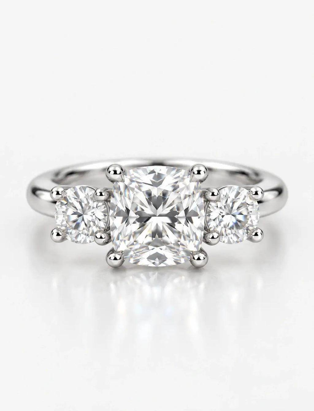 IGI Certified Lab Grown Cushion-Cut Three-Stone Diamond Engagement Ring in Gold & Platinum