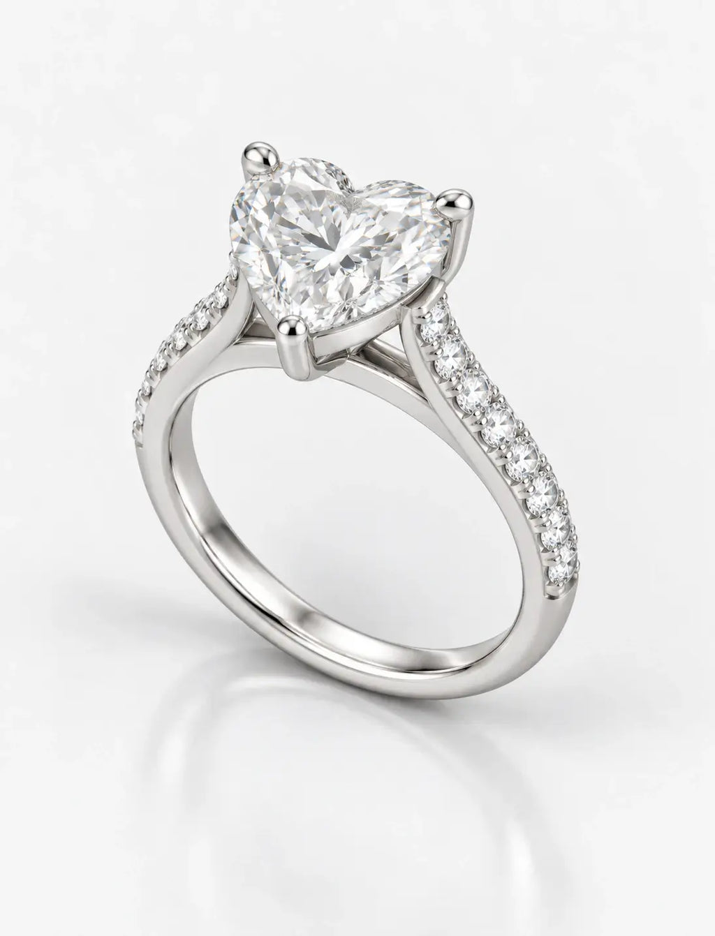 IGI Certified Lab Grown Heart-Shaped Diamond with Round Side Stones Engagement Ring in Gold & Platinum
