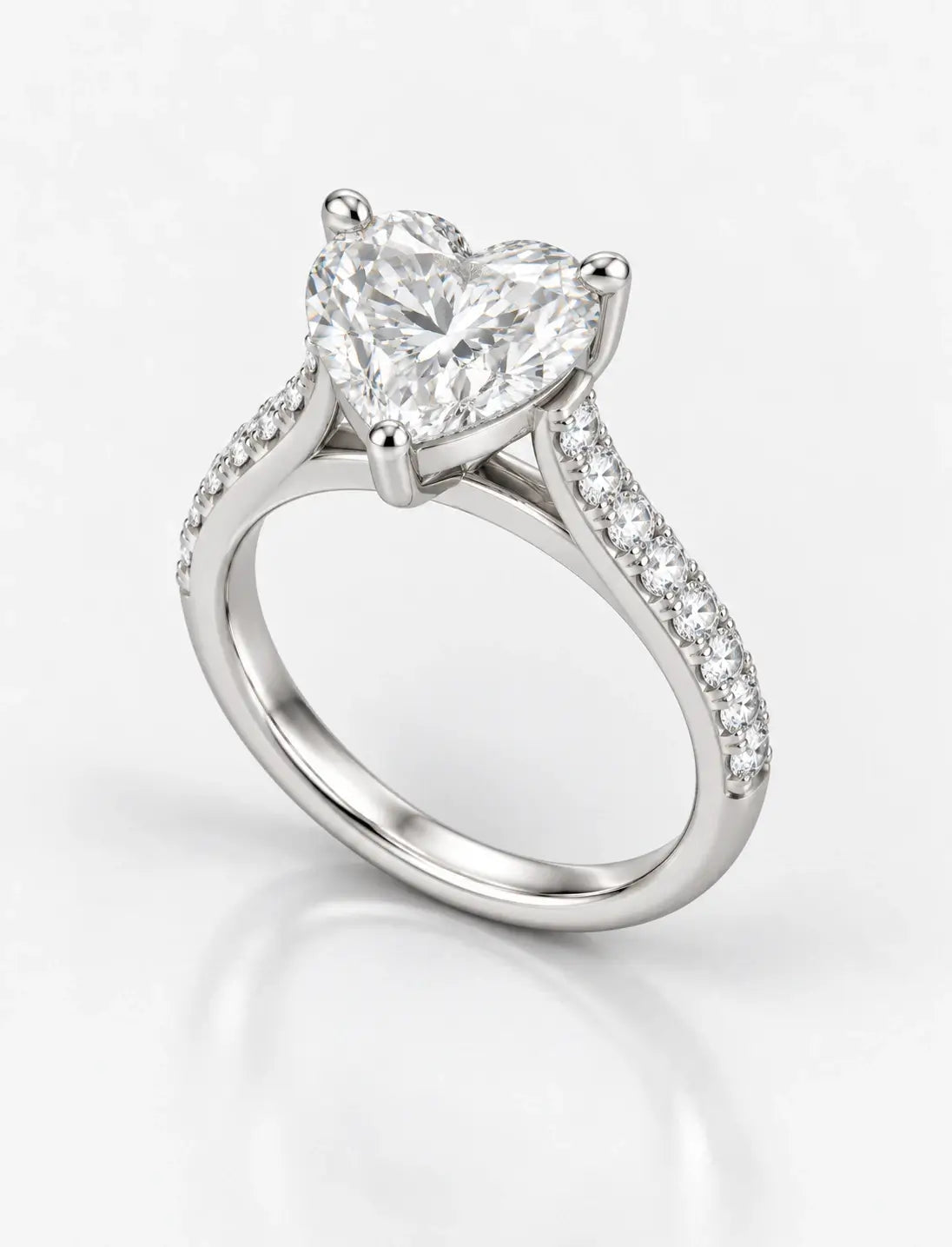 IGI Certified Lab Grown Heart-Shaped Diamond with Round Side Stones Engagement Ring in Gold & Platinum