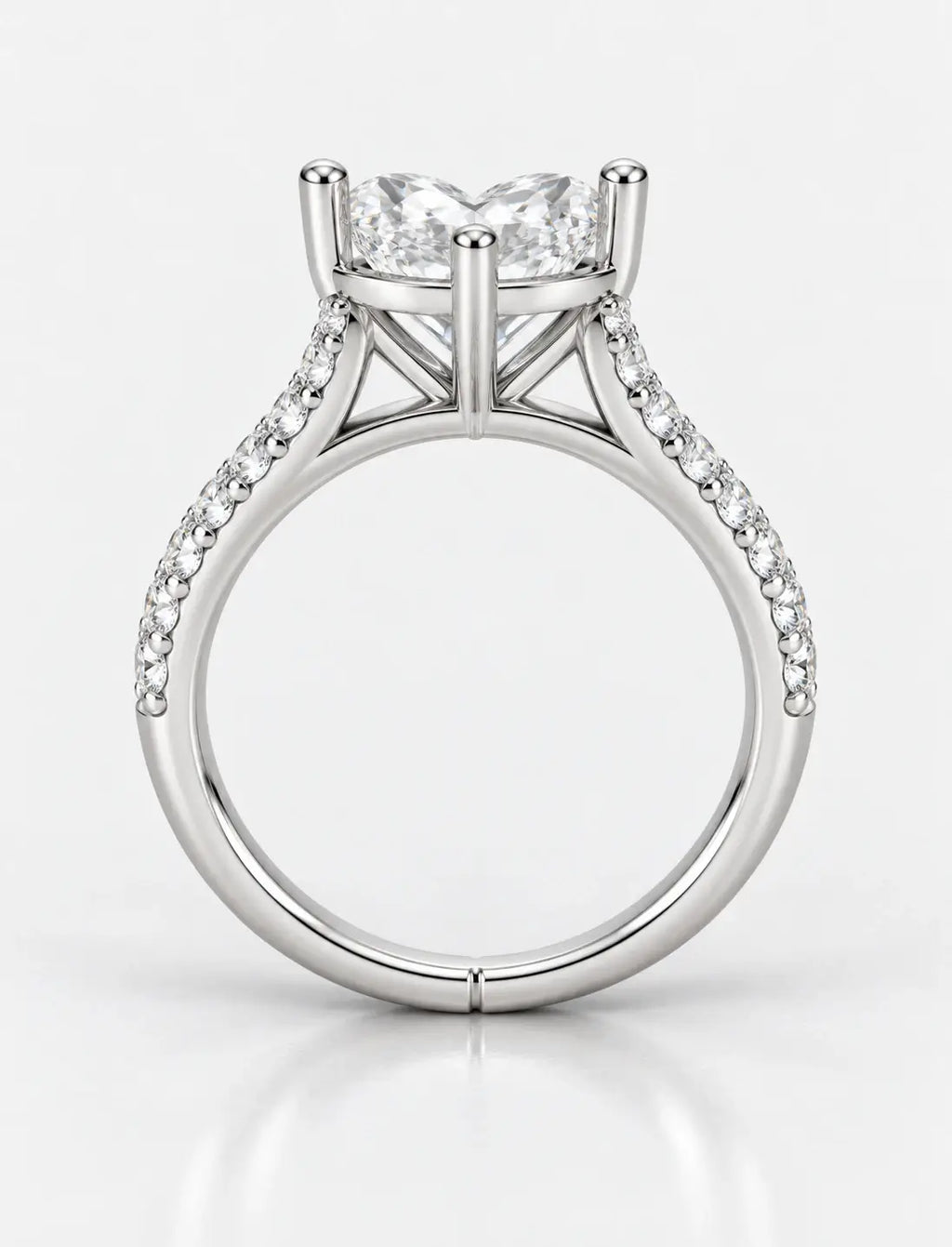 IGI Certified Lab Grown Heart-Shaped Diamond with Round Side Stones Engagement Ring in Gold & Platinum