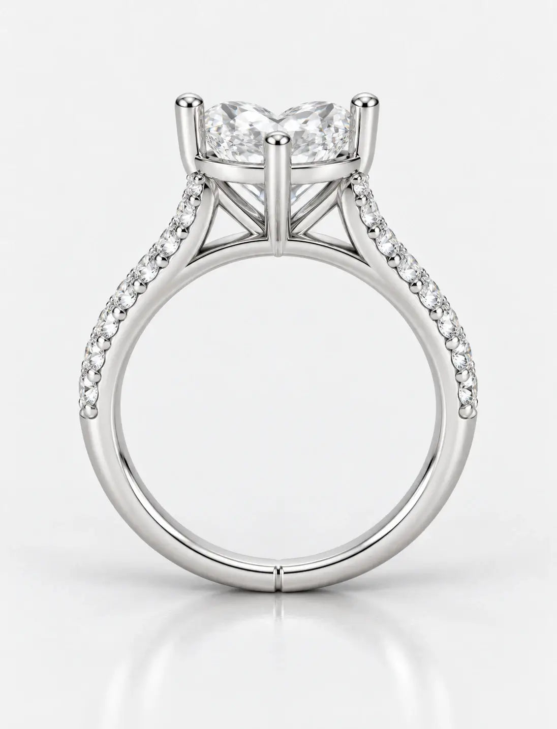 IGI Certified Lab Grown Heart-Shaped Diamond with Round Side Stones Engagement Ring in Gold & Platinum