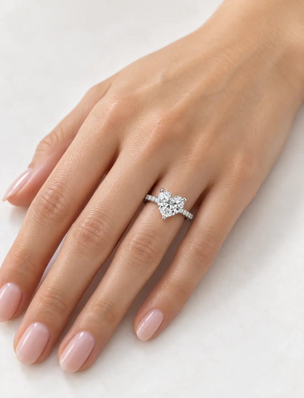 IGI Certified Lab Grown Heart-Shaped Diamond with Round Side Stones Engagement Ring in Gold & Platinum