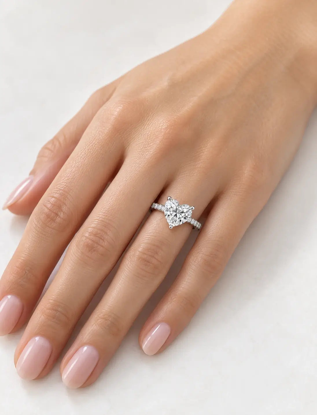 IGI Certified Lab Grown Heart-Shaped Diamond with Round Side Stones Engagement Ring in Gold & Platinum