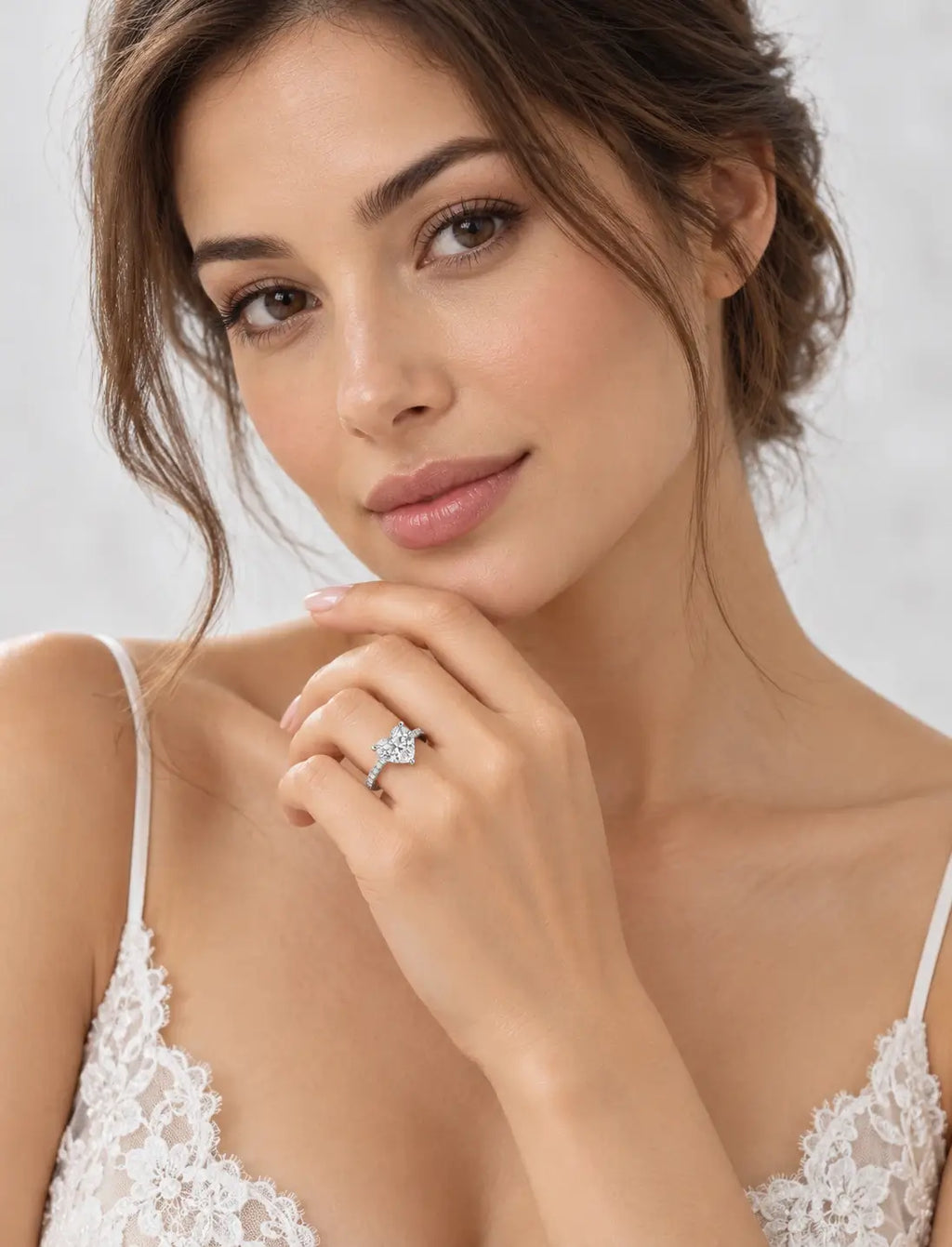 IGI Certified Lab Grown Heart-Shaped Diamond with Round Side Stones Engagement Ring in Gold & Platinum