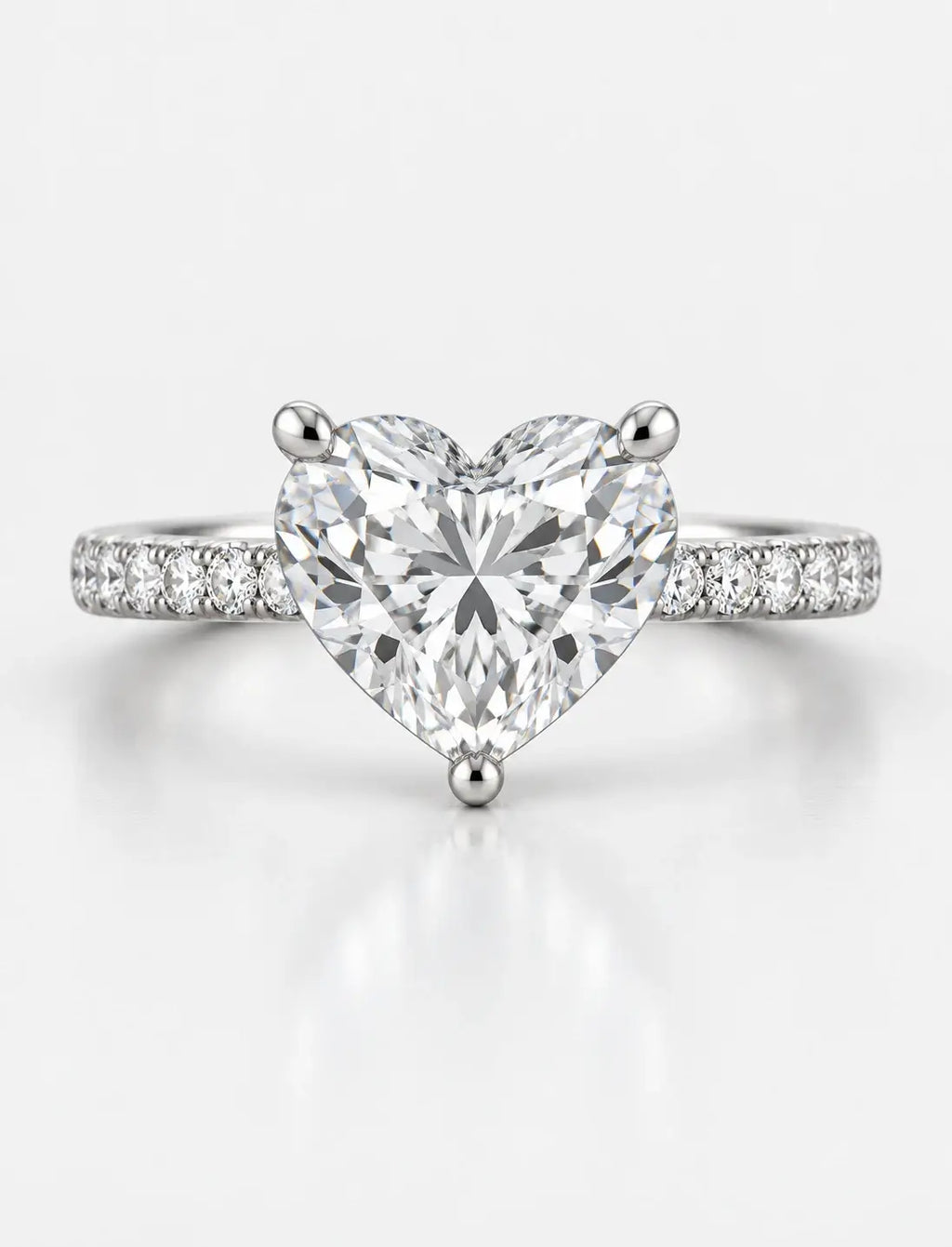 IGI Certified Lab Grown Heart-Shaped Diamond with Round Side Stones Engagement Ring in Gold & Platinum