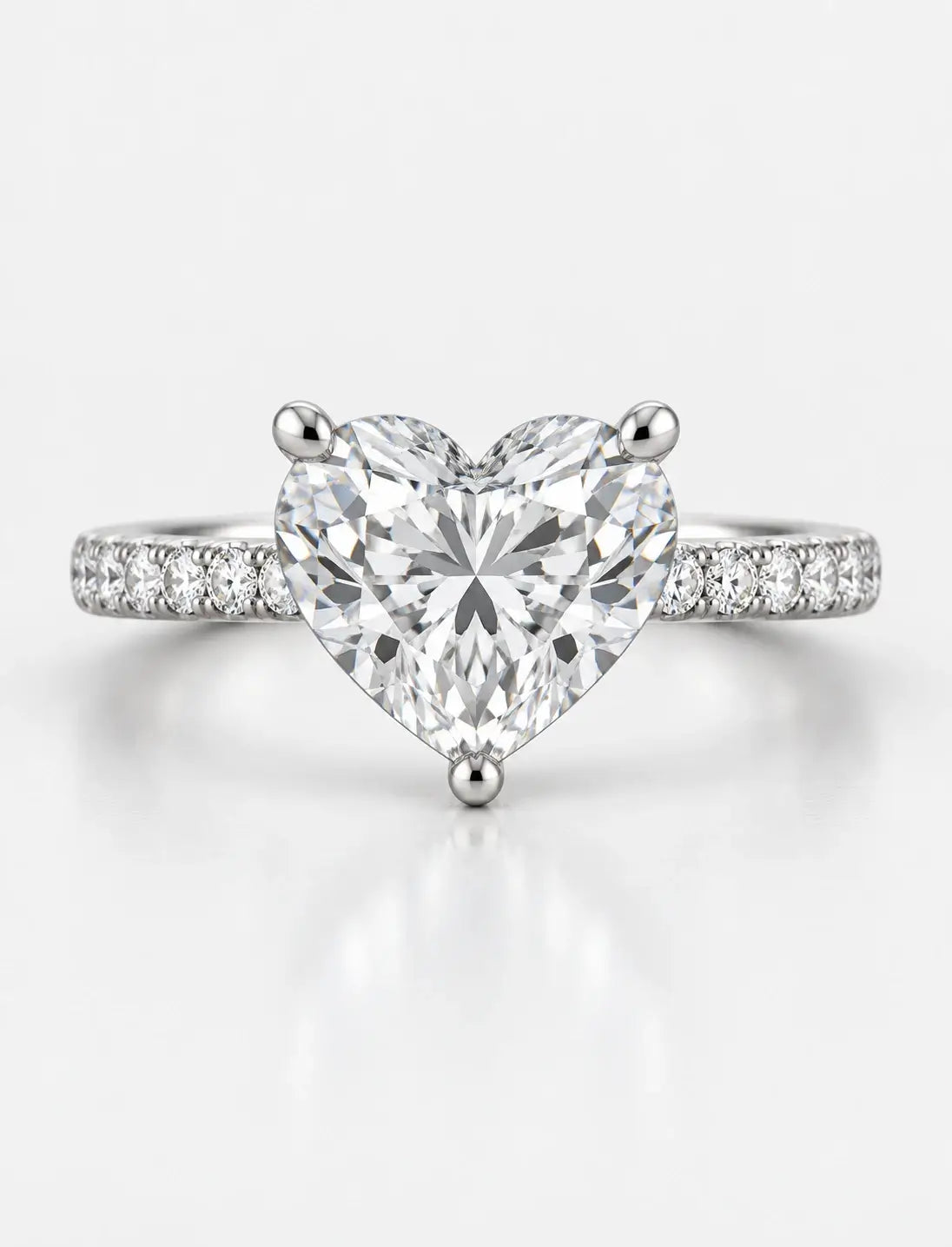 IGI Certified Lab Grown Heart-Shaped Diamond with Round Side Stones Engagement Ring in Gold & Platinum