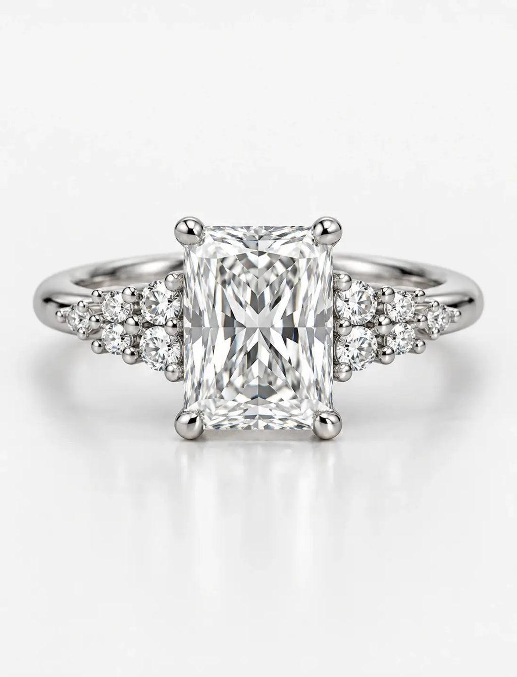 Lab IGI Certified Radiant Cut Diamond with side Round Diamond Hidden Halo Engagement Ring Platinum