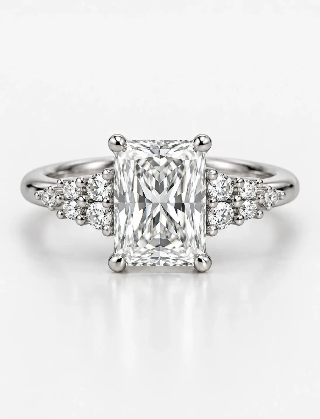 Lab IGI Certified Radiant Cut Diamond with side Round Diamond Hidden Halo Engagement Ring Platinum