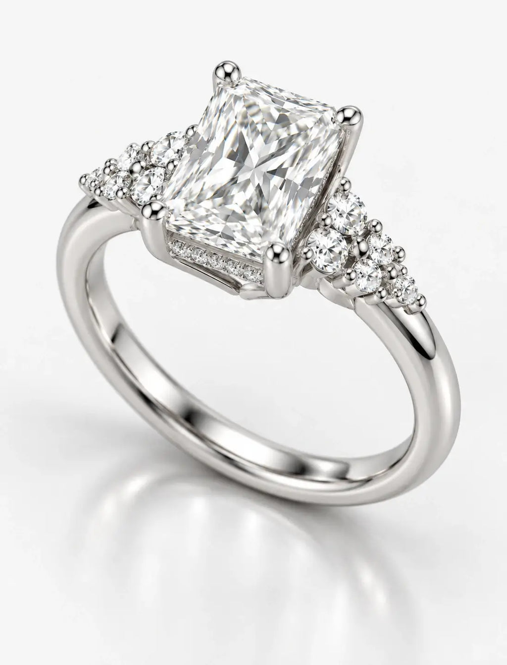 Lab IGI Certified Radiant Cut Diamond with side Round Diamond Hidden Halo Engagement Ring Platinum