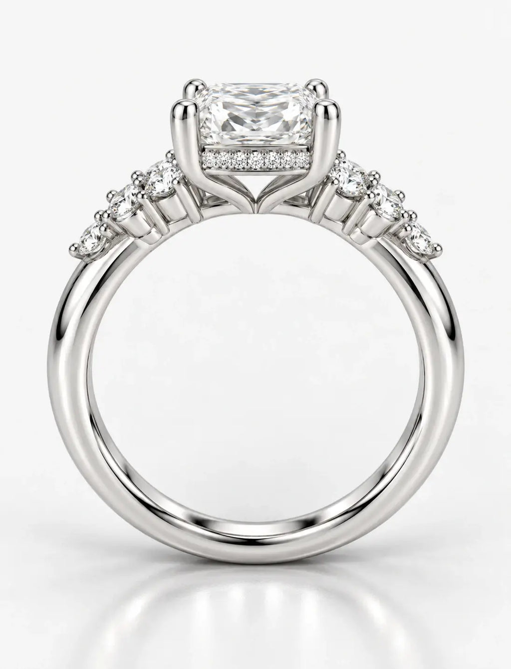 Lab IGI Certified Radiant Cut Diamond with side Round Diamond Hidden Halo Engagement Ring Platinum