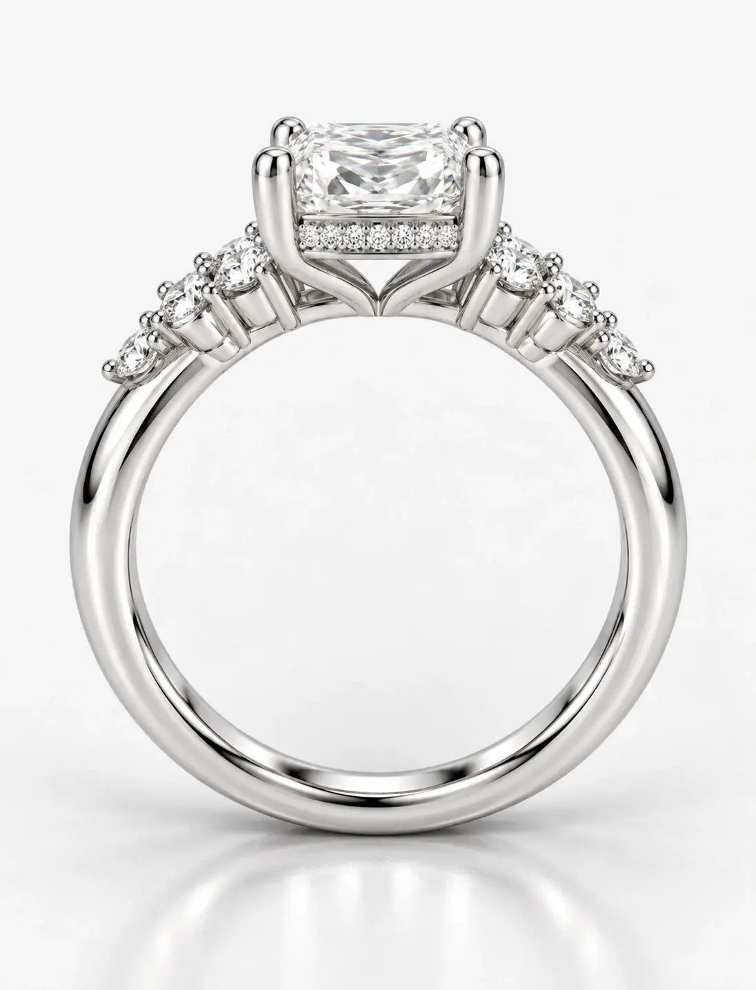 Lab IGI Certified Radiant Cut Diamond with side Round Diamond Hidden Halo Engagement Ring Platinum