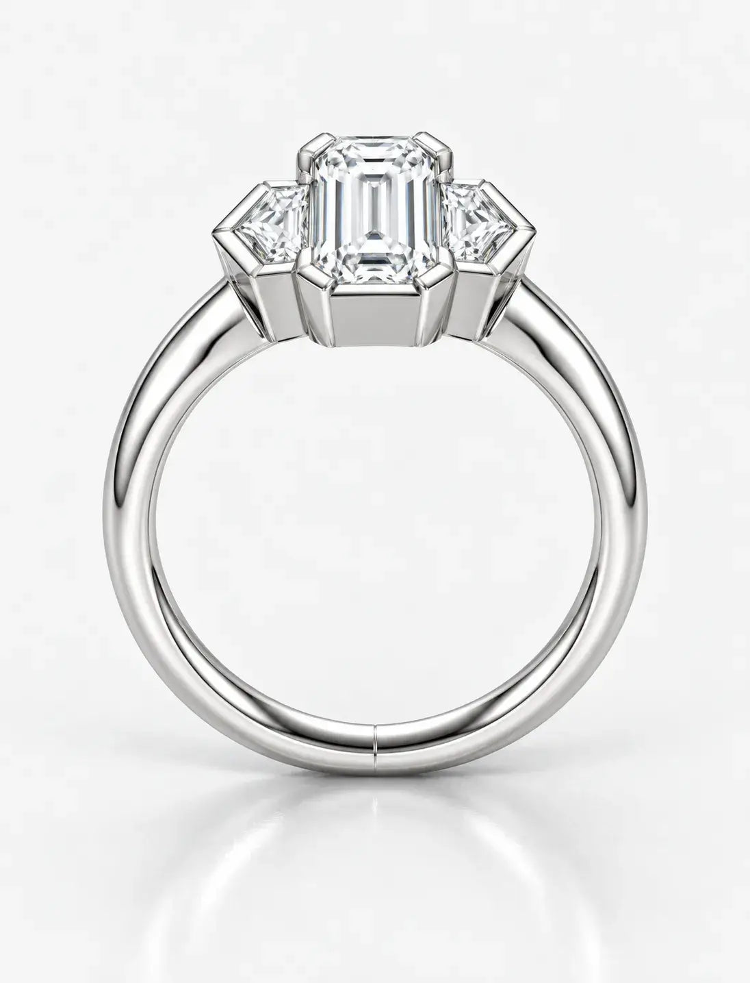 Emerald Diamond Engagement Ring With Side Half Hexagon Diamond Trilogy Ring in Platinum Lab Grown IGI Certified