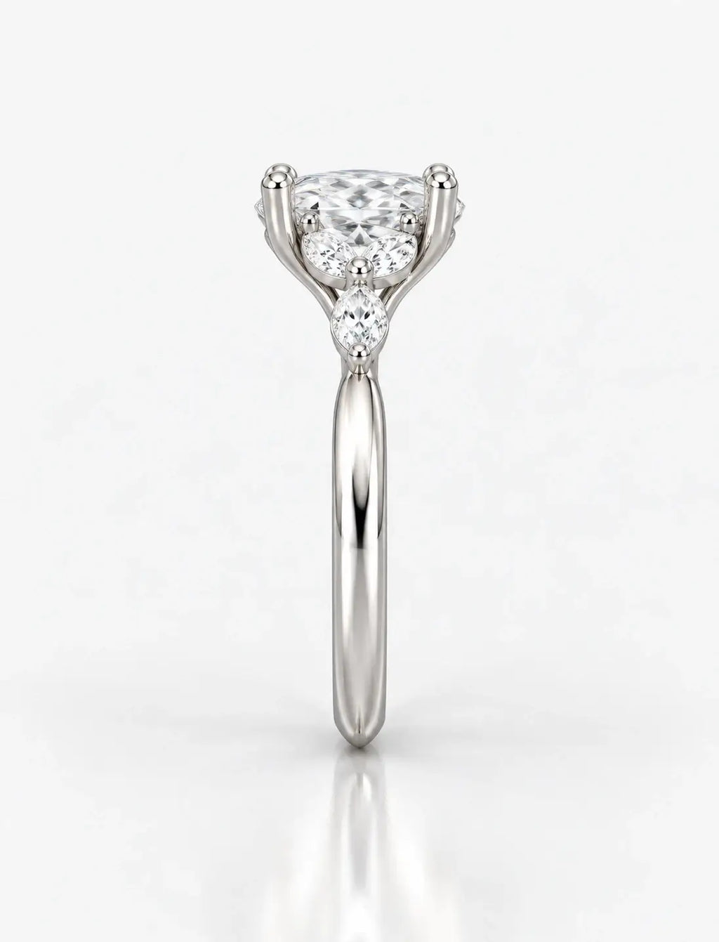 IGI Certified Lab Grown 2.50 Ct Oval Cut Diamond with side Marquise Diamond Engagement Ring in Platinum