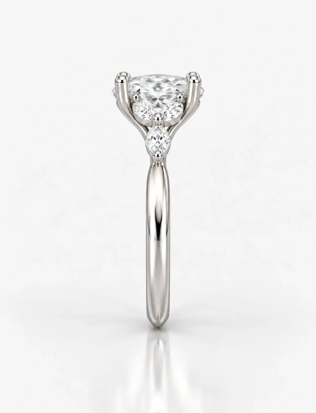 IGI Certified Lab Grown 2.50 Ct Oval Cut Diamond with side Marquise Diamond Engagement Ring in Platinum