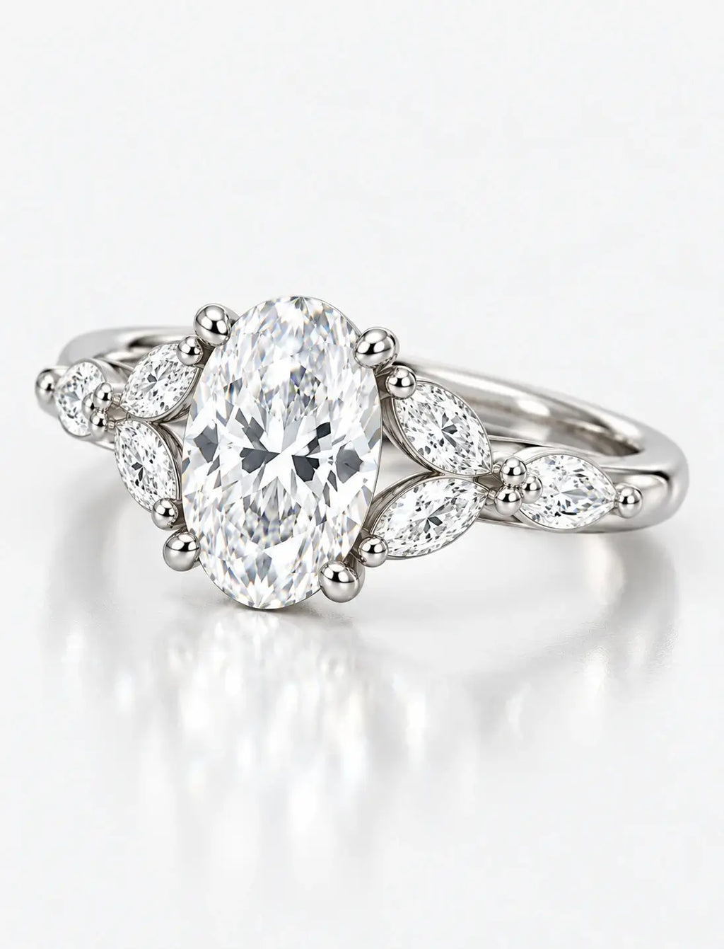IGI Certified Lab Grown 2.50 Ct Oval Cut Diamond with side Marquise Diamond Engagement Ring in Platinum