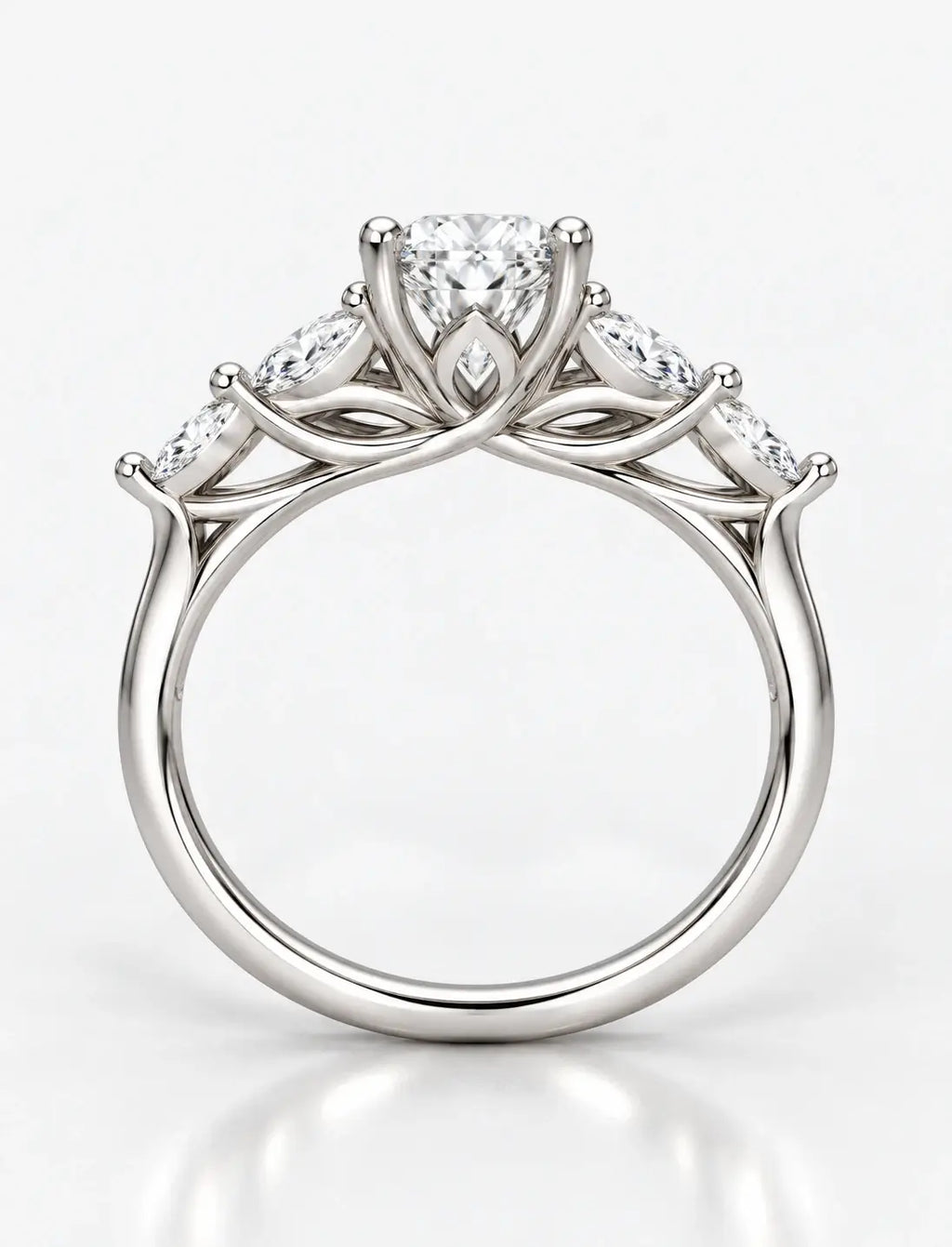 IGI Certified Lab Grown 2.50 Ct Oval Cut Diamond with side Marquise Diamond Engagement Ring in Platinum