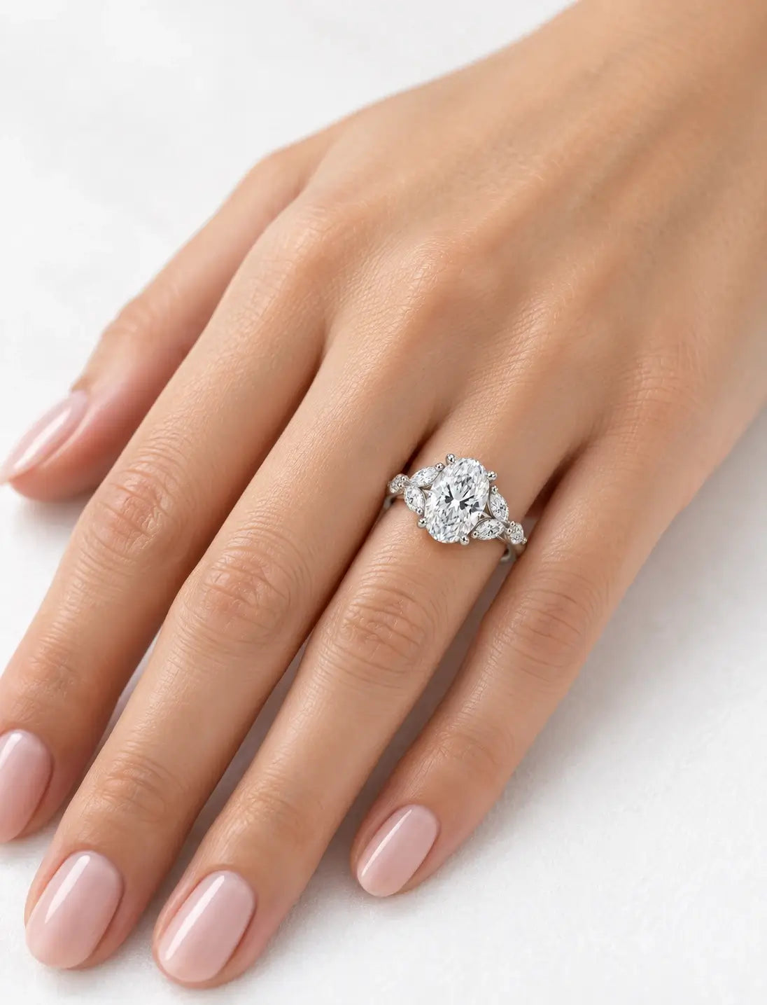 IGI Certified Lab Grown 2.50 Ct Oval Cut Diamond with side Marquise Diamond Engagement Ring in Platinum