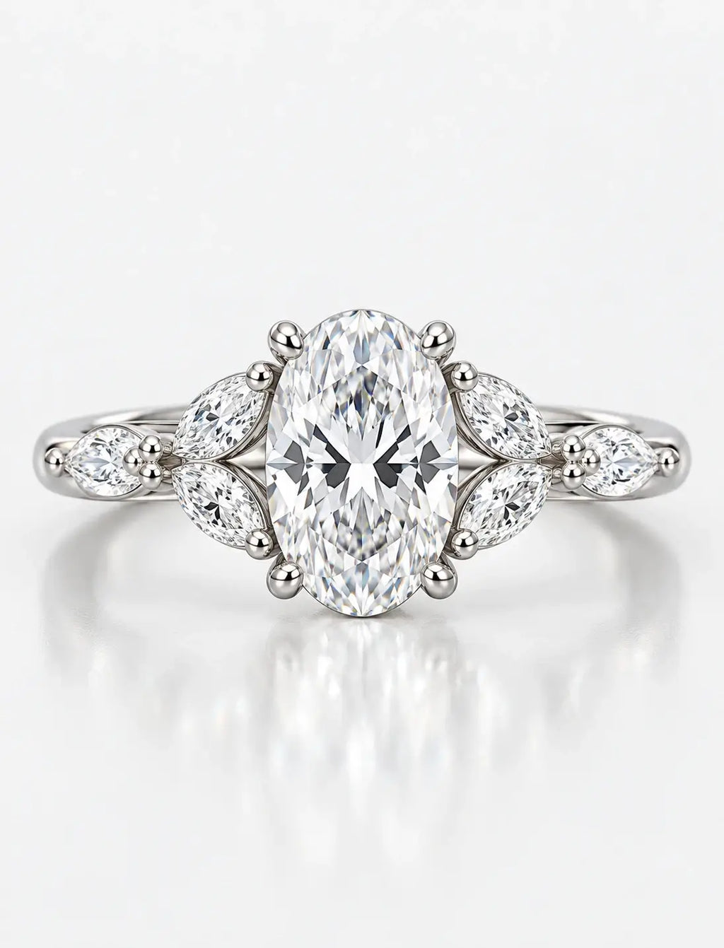 IGI Certified Lab Grown 2.50 Ct Oval Cut Diamond with side Marquise Diamond Engagement Ring in Platinum