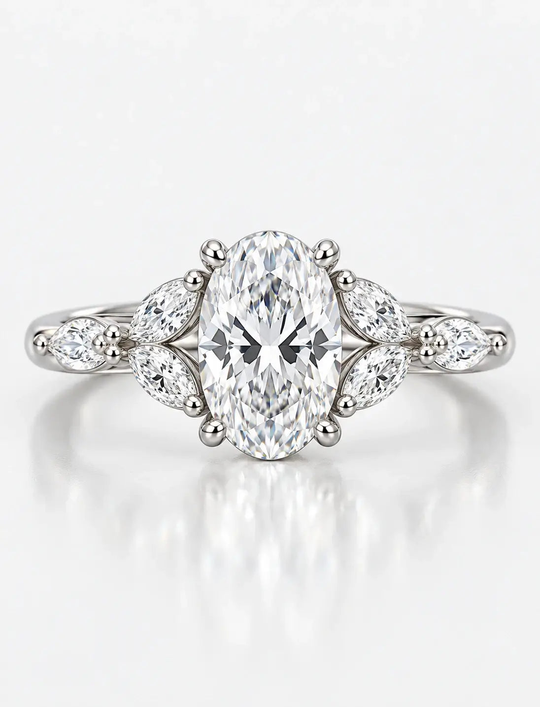 IGI Certified Lab Grown 2.50 Ct Oval Cut Diamond with side Marquise Diamond Engagement Ring in Platinum