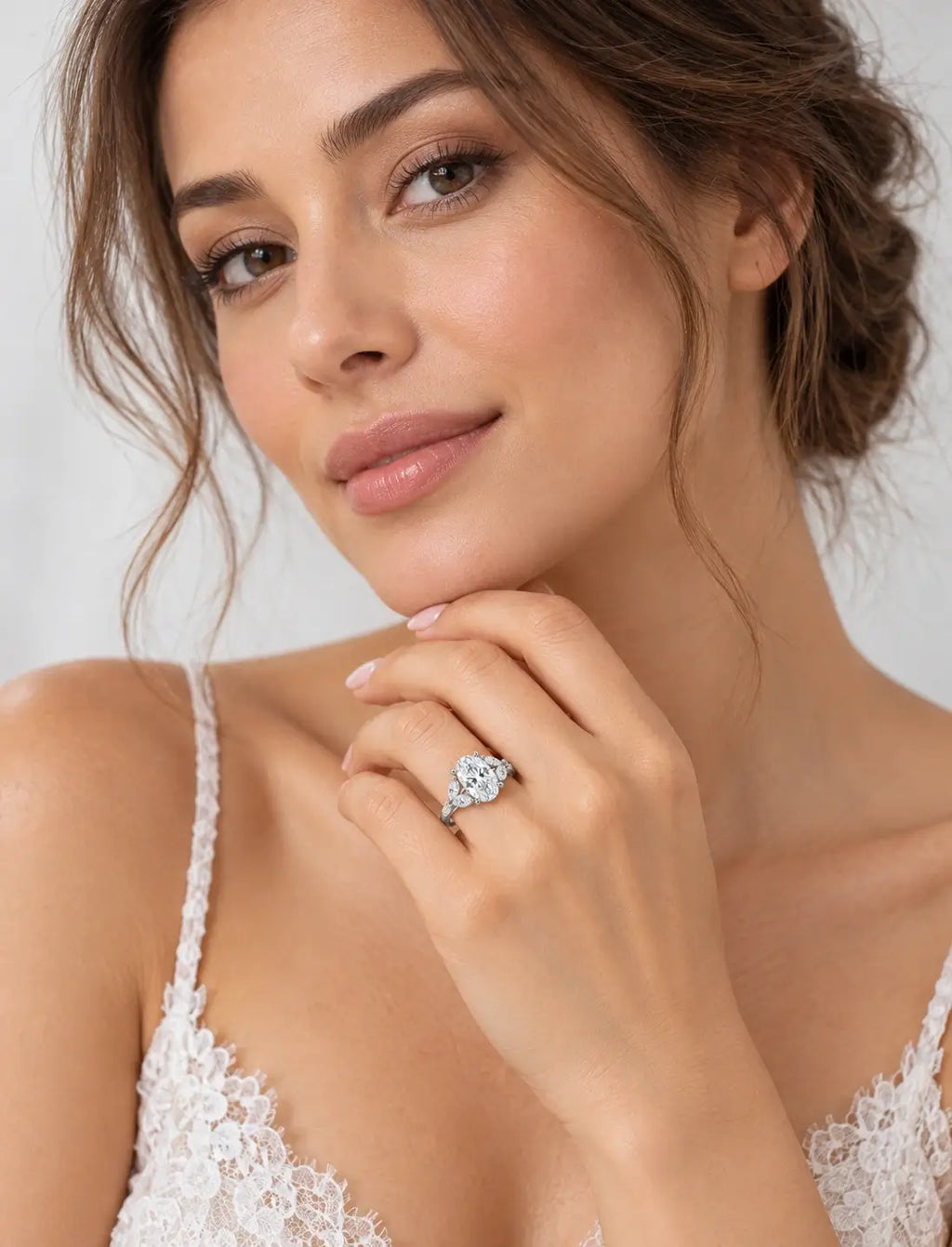 IGI Certified Lab Grown 2.50 Ct Oval Cut Diamond with side Marquise Diamond Engagement Ring in Platinum