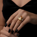 Rare Beauty: Certified 12.50ct Fancy Vivid Brownish Yellow Pear Diamond Trilogy Ring in Platinum
